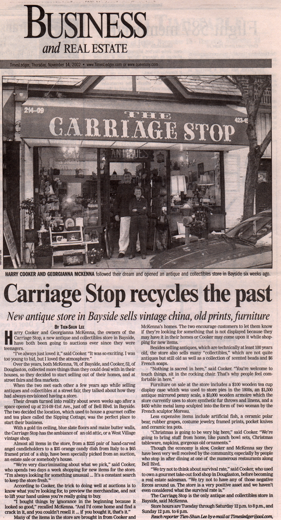 Carriage Stop: Newspaper Clipping Nov '02