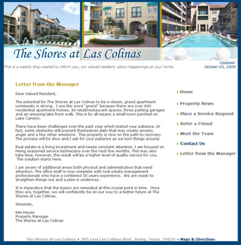 Las Colinas: Letter from the Manager
